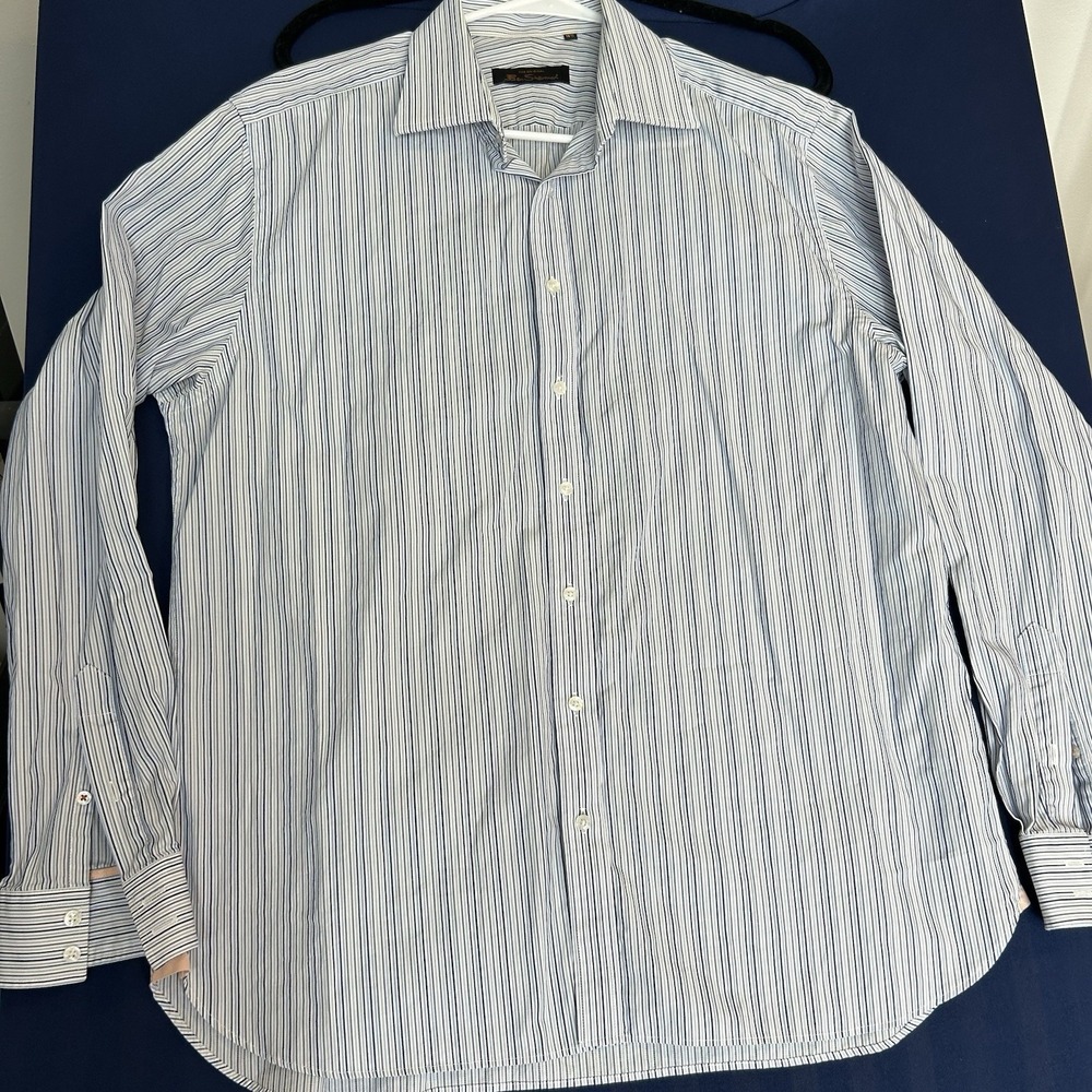 Ben Sherman Classic Blue And White Striped Dress Shirt Size 16.5